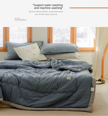 2025 new Japanese polyester cotton quilted summer quilt skin-friendly washable light luxury style solid color lightweight