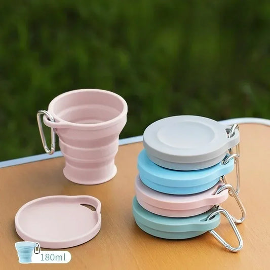 180ml Folding Cup Mini Retractable Cup Silicone Portable Teacup Outdoor Travel Coffee Telescopic Drinking Mug with Lid.