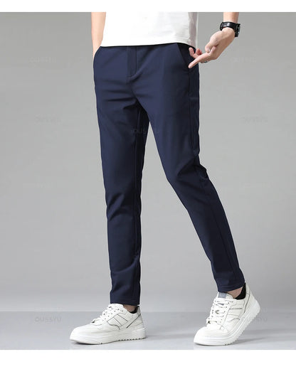 Autumn Winter Casual Pants Men Thick Business Stretch Slim Elastic Waist Jogger Korean Classic Black Gray Blue Trouser Male.