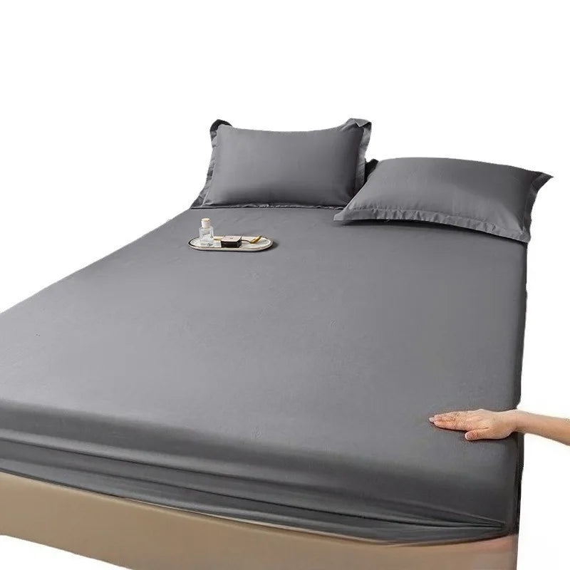 1Pc Fitted Bed Sheet With Elastic Band Solid Color Anti-slip Adjustable Mattress Cover for Single Double (No Pillowcase）.