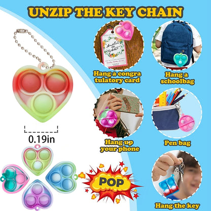 12/24/48Pcs Mini Pop Fidget Toy Pack Kit Keychain Stress Relief Toys Party Favors Office Desk Toy for Kids Adults Brinquedos.
