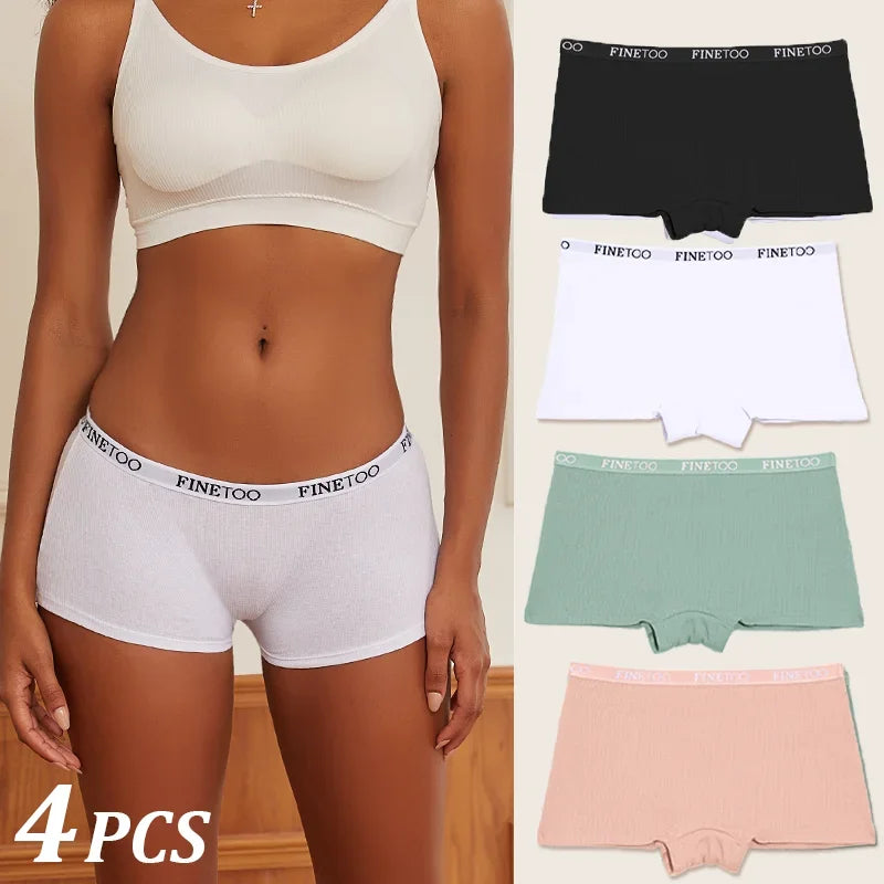4Pcs Women Cotton Boxers Underwear Seamless Ice Silk Shorts Solid Color Ladies Soft Boyshorts Plus Size Cotton Boxers M/L/XL.