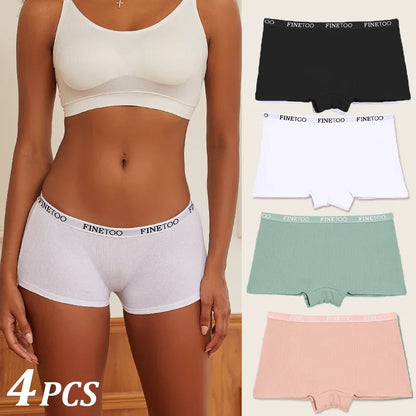 4Pcs Women Cotton Boxers Underwear Seamless Ice Silk Shorts Solid Color Ladies Soft Boyshorts Plus Size Cotton Boxers M/L/XL.