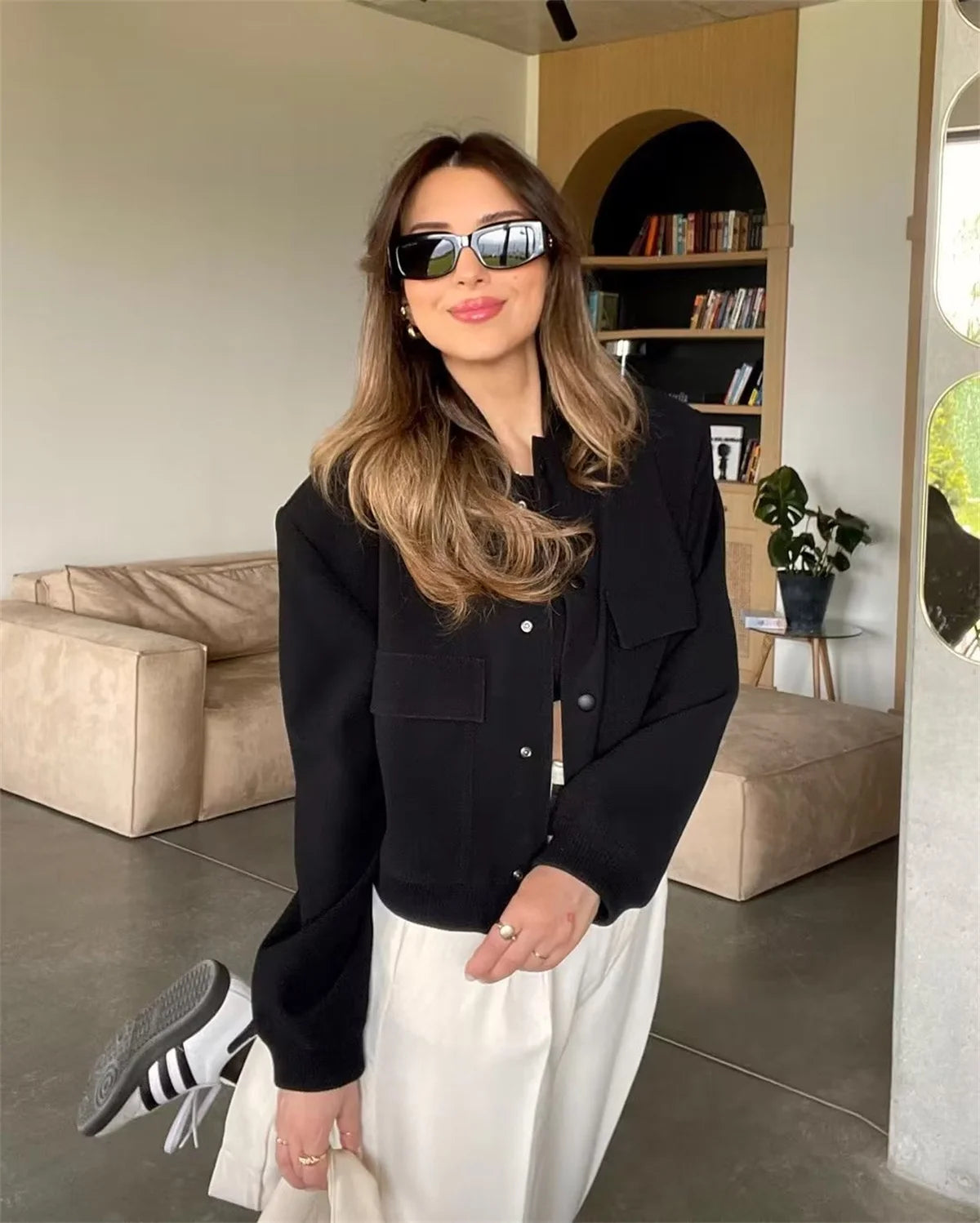 Mode Einreiher Jacke Für Frauen 2025, Herbst Frühling Langarm Tasche Mantel Dame Vintage Lose Streetwear Chic Casual.