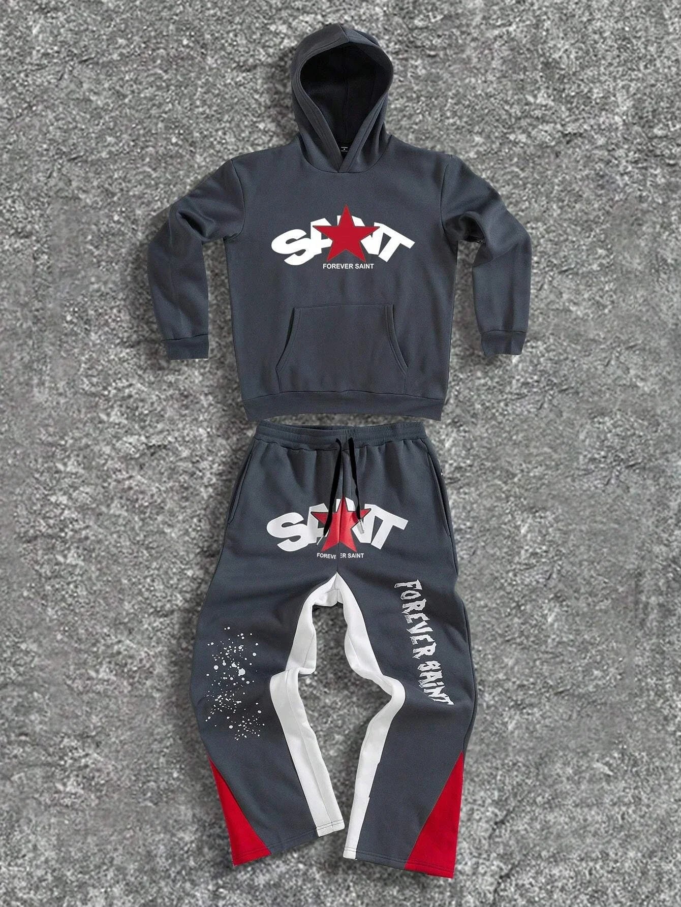 Two-piece black suit Y2K fashion pattern hoodie men clothing Harajuku Gothic women chic sports pants couple suit sportswear.