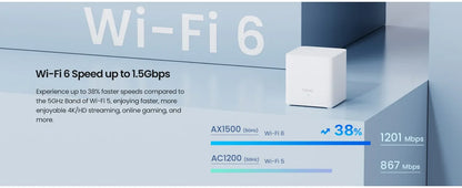 AX1500 Mesh WiFi 6 Router Tenda Mesh MX3 WiFi6 Gigabit WIFI Router 2.4G 5G Dual-Band Whole home wifi mesh Cover 3500sq.ft.