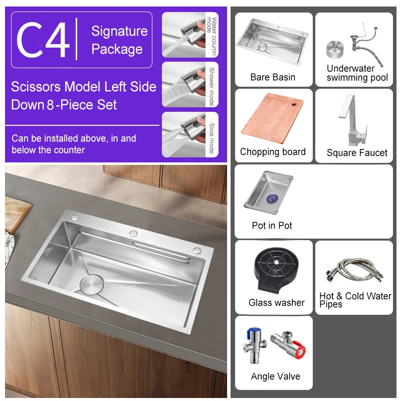 304 Stainless Steel Kitchen Sink Silver Embossed Large Single Slot Home Improvement Multifunction Wash Basin For Kitchen