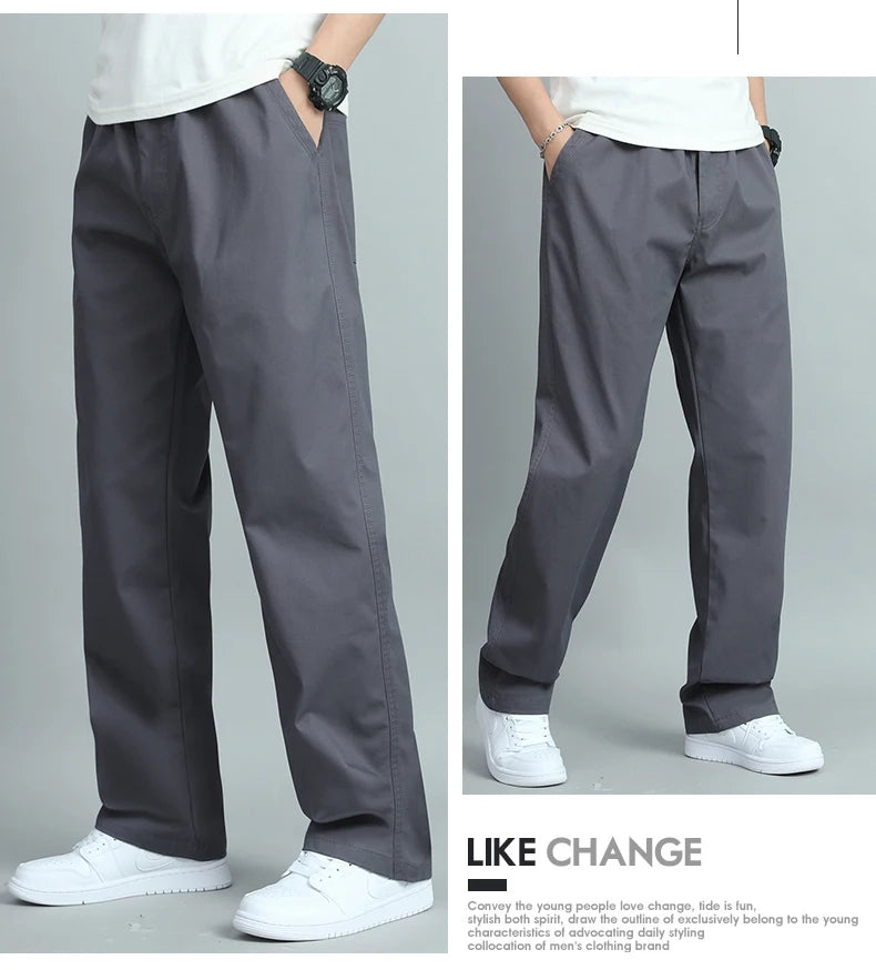 Big Size Mens Casual Pants Relaxed Fit Cotton Trousers Elastic Waist Drawstring Sweatpants Mens Jogger Pants Summer Spring.