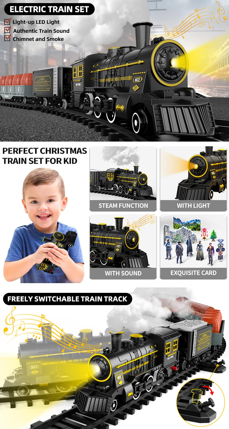 Kids Electric Steam Train Toy Rail High-Speed Rail Parking Lot Model Family Reunion Party Game Boy EMU Birthday Gift.