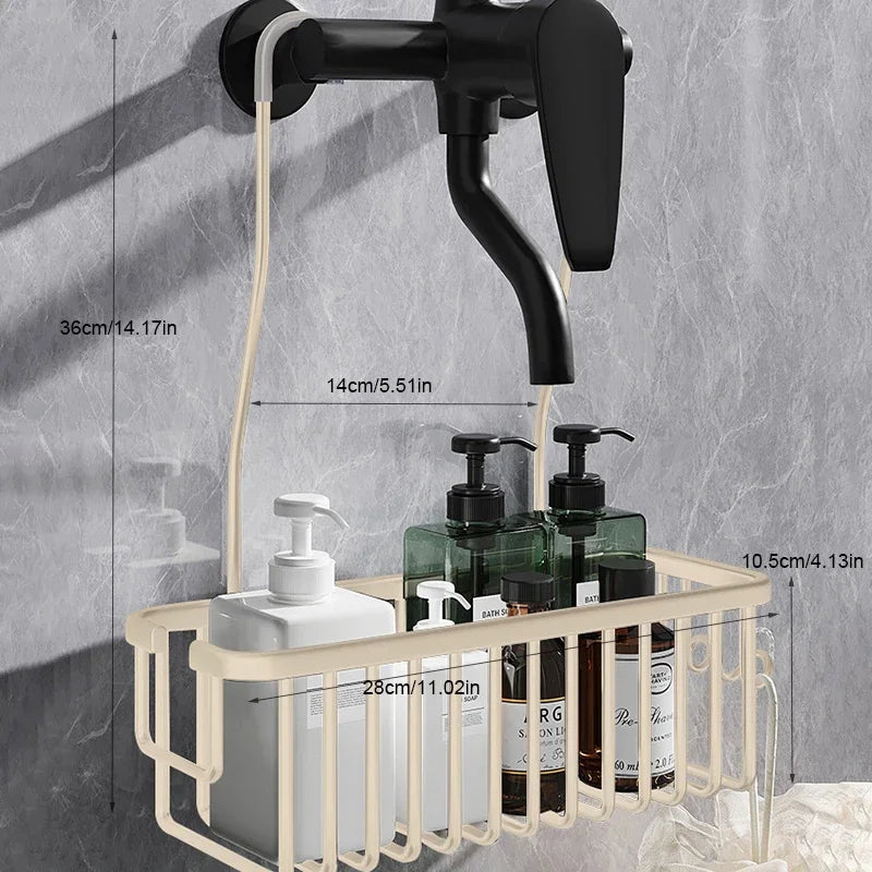 Kein Bohren, abnehmbares Regal, Aluminium-Badekorb, perforationsfreies Shampoo-Regal für Badezimmerregale zur Aufbewahrung von Dusch-Organizern