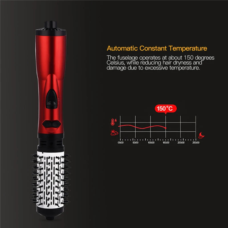 Hot Air Brush Design 3-In-1 Rotating Electric Hair Straightener Curling Comb Roller One-Step Electric Ion Hair Brush.
