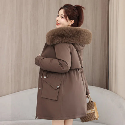 Winter dame Winter Stepp Mantel Abnehmbare Futter Pelz Kragen Gürtel Parka Jacke Für Frauen Verdickt Thermische frauen Mantel