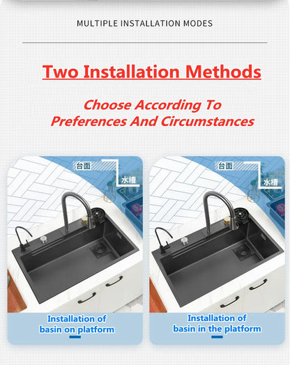Wasserfall-Küchenspüle aus Edelstahl 304, Zughahn, Einzelschlitz, Hochdruckbecher, Waschmaschine, Café, Weinbar, Waschbecken