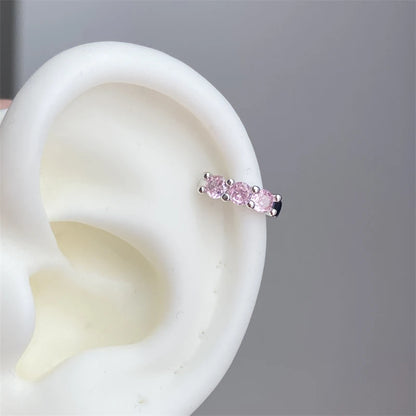 1PCS Pink Zircon Cross 316L Stainless Steel Annular Ear Bone Nail New Fashion U-shaped Earrings for Women Y2K Punk Jewelry