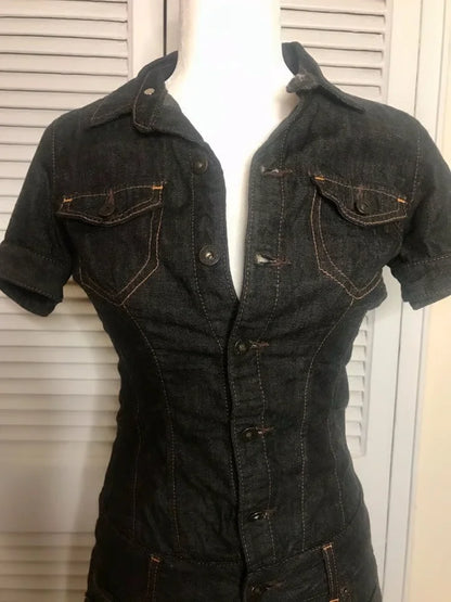 2025 Street European and American Sexy Oversized Denim Shirt Casual High Street Striped Button Top Y2k New Punk Clothing Women.