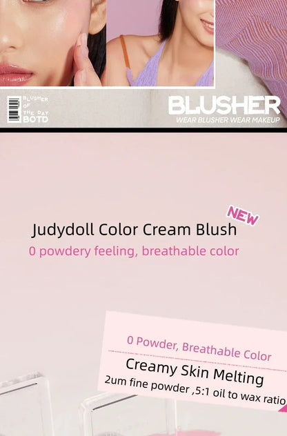 Judydoll Monochrome Blush Portable Silky Cream Multipurpose Blusher Eyeshadow Nude Natural Brighten Skin Tone Makeup Cosmetics.