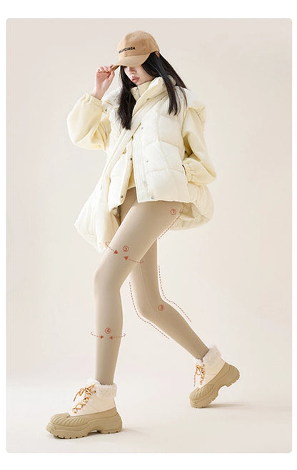 BIVIGAOS Autumn Winter High Waist Fleece Sharkskin Leggings Women Seamless Slim Tight-Fit Velvet Thickened Elastic Warm leggings