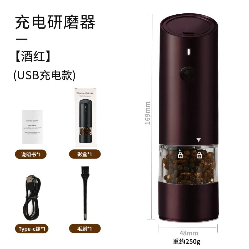 Electric Automatic Salt and Pepper Grinder Set Rechargeable With USB Gravity Spice Mill Adjustable Spices Grinder Kitchen Tools