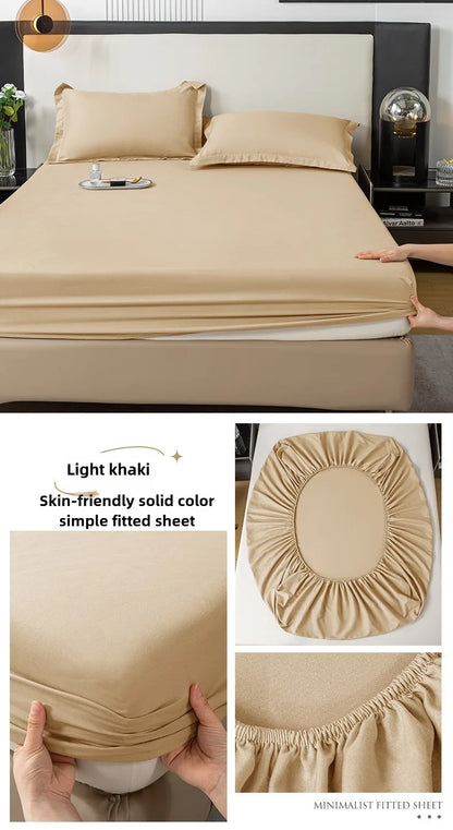 1Pc Fitted Bed Sheet With Elastic Band Solid Color Anti-slip Adjustable Mattress Cover for Single Double (No Pillowcase）