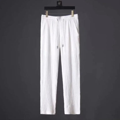 Summer Casual Thin Linen Set Men's Sport Suit Outdoor Wear Short Sleeve Long Pants Two-Piece Set Lightweight Comfortable Fit.