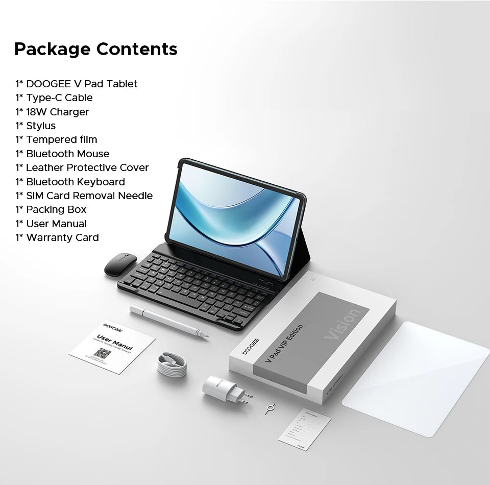 Doogee V Pad 5g 2 in 1 Tablet Pc 12" Dimensity 7050 Android 15 32Gb Ram (8+24) 256Gb Rom 8800Mah Battery Wifi 6 Ultra-Thin 5g Pc