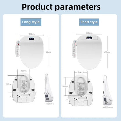 Intelligenter, länglicher Toilettensitzbezug – beheizt, wassersparend, automatische Reinigungsdüse, langsam schließend, trocken, LED-Licht für modernes Badezimmer