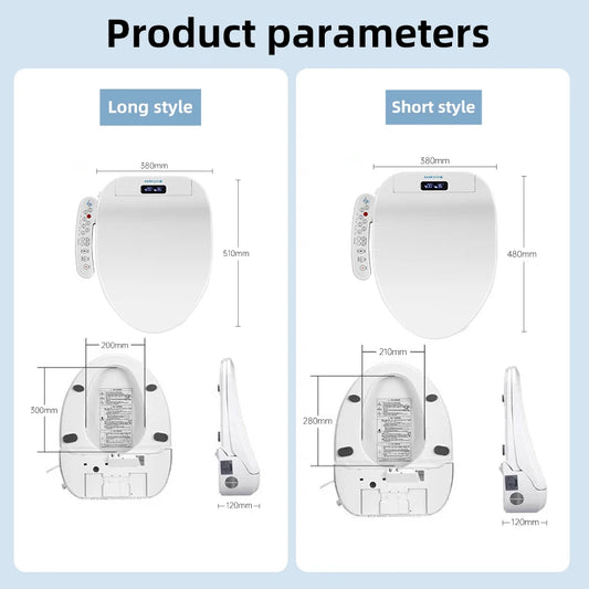 Intelligenter, länglicher Toilettensitzbezug – beheizt, wassersparend, automatische Reinigungsdüse, langsam schließend, trocken, LED-Licht für modernes Badezimmer