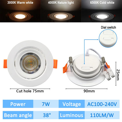 10 stücke CCT Spot Downlight Einbau LED Decke Licht 3 Farbe Eingestellt AC100-240V Zifferblatt Schalter 3000 K/4000 K/6500 K Innen Beleuchtung
