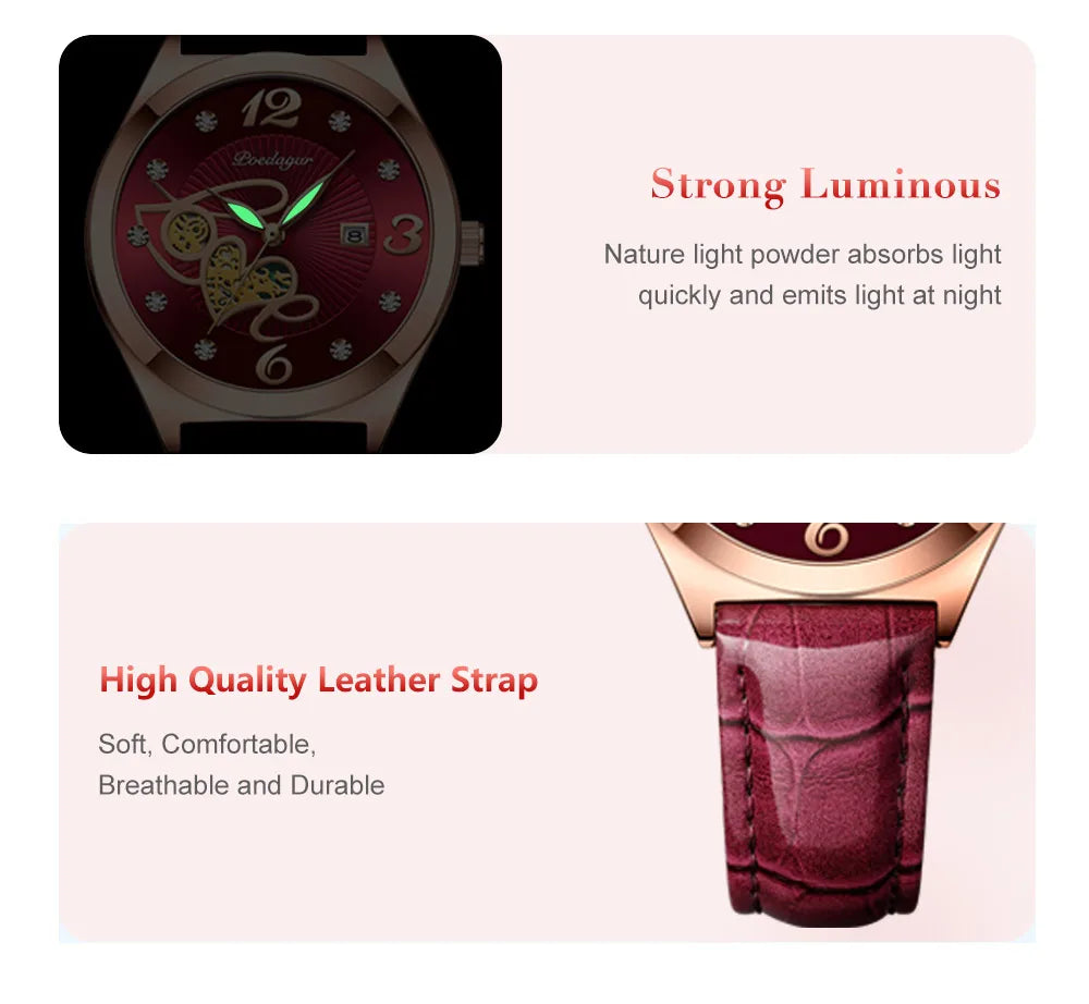 POEDAGAR Fashion Quartz Watch Female Luxury Elegant Casual Clock Waterproof Luminous Date Leather Women Watch Montre Femme gift.