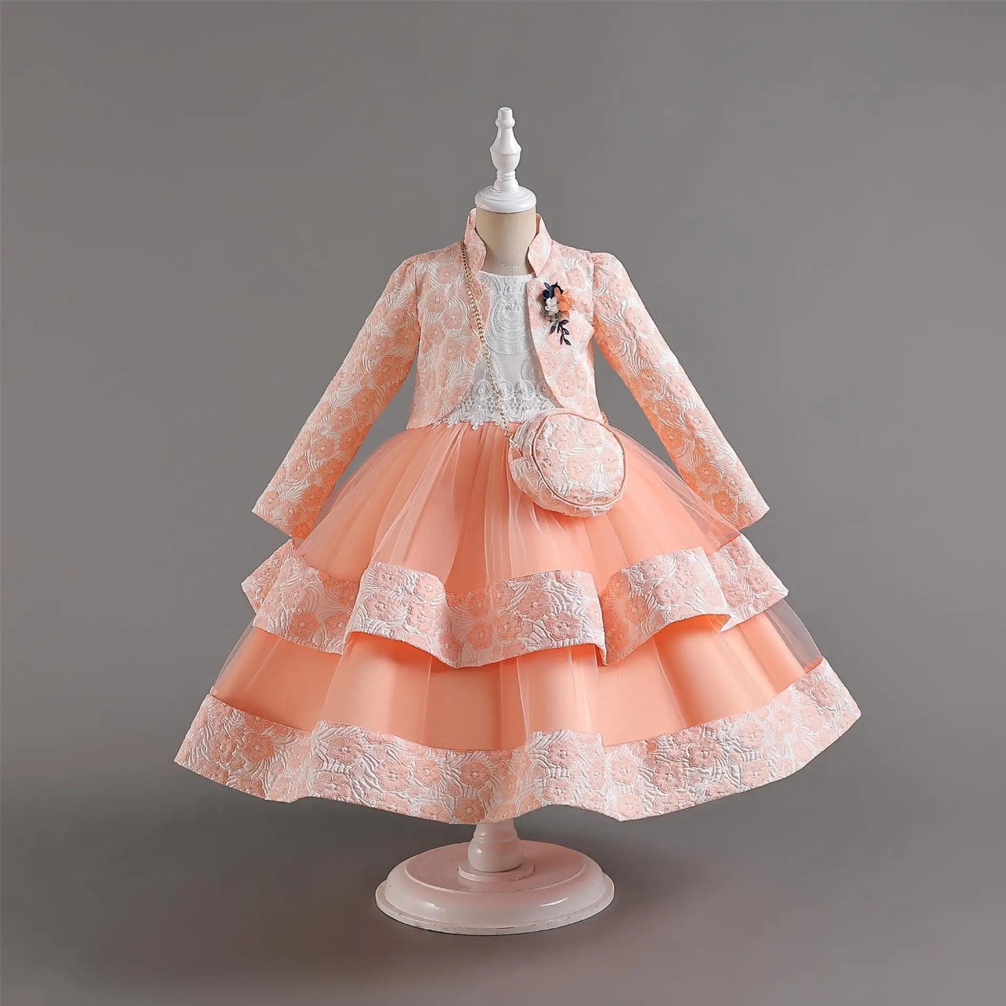 Neues Mädchenkleid, zweiteiliges Set, 3–10 Jahre alt, wunderschönes Weihnachts-Performance-Kleid, Herbst-Party-Abschlussballkleid für Mädchen