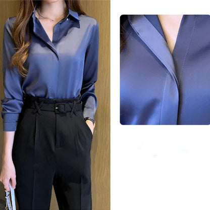 Silk Women's Shirt Long Sleeve Fashion Woman Blouses 2023 Satin Top Female Shirts and Blouse Basic Ladies Tops OL Women Clothing.