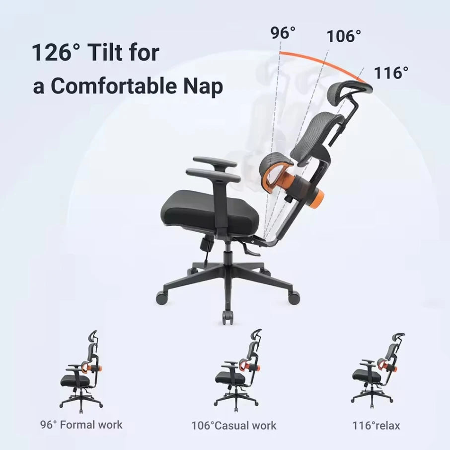 NEWTRAL NT001 Ergonomischer Bürostuhl mit adaptiver Lordosenstütze, Armlehne und Verstellbare Kopfstütze, Schreibtischstuhl aus Mesh für Büro