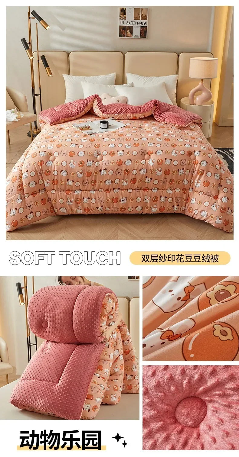 Home Textiles Comforter Stitch Printed Velvet Quilt Comforter Throw Blankets for Beds Winter Thicken Warm Quilt Core Bedding 이불