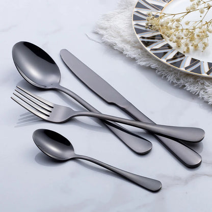 24pcs Golden Tableware Set Light Luxury Stainless Steel Cutlery Fork Knife Spoon Dinnerware Set Minimalist Decor with Gift Box