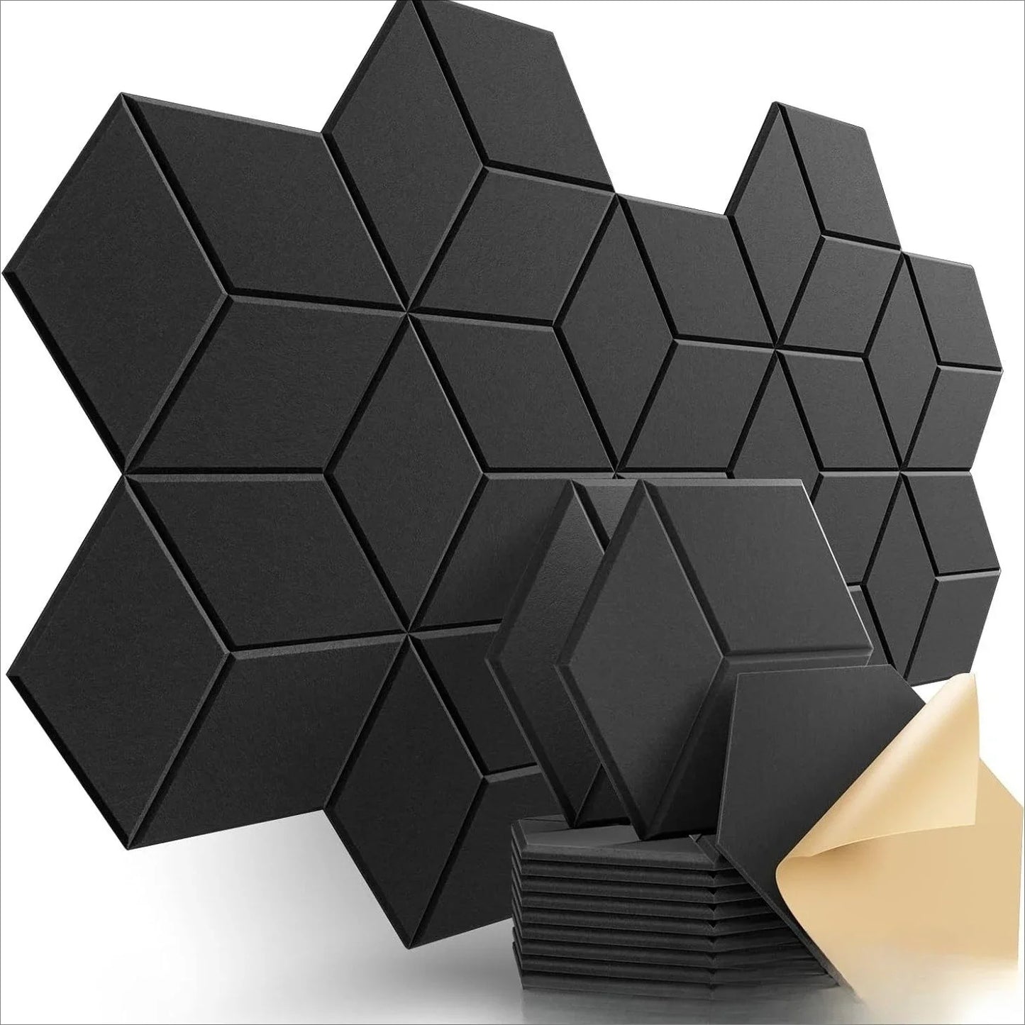 36/24/12pcs Hexagonal Self-adhesive Acoustic Panels Sound Proof Foam Panels Y-Lined Design To Absorb Noise Eliminate Echoes