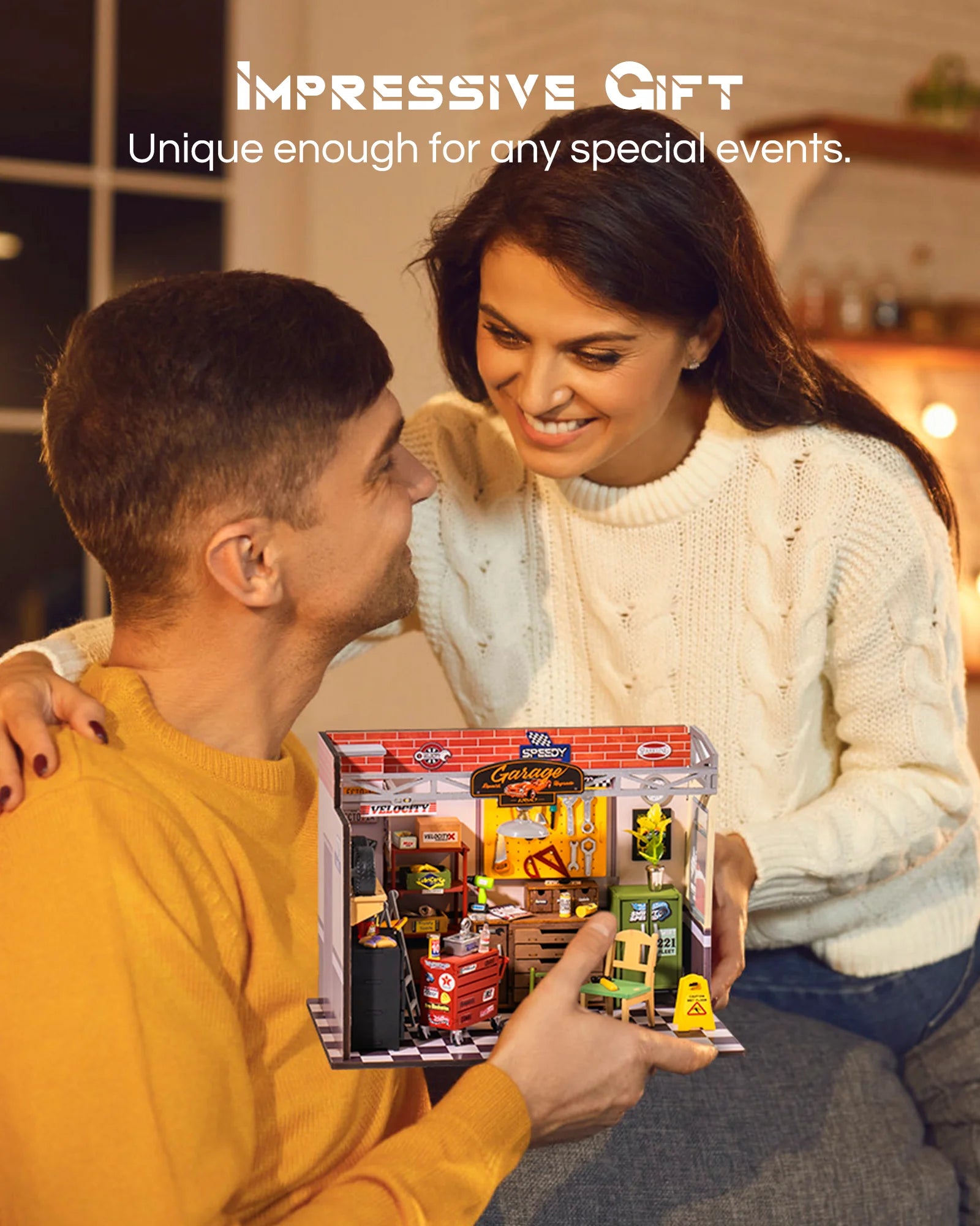 Robotime Rolife Dollhouse Miniature House Kit DIY Mini Garage Workshop LED Light Decorative Wooden Craft Gifts for Children.