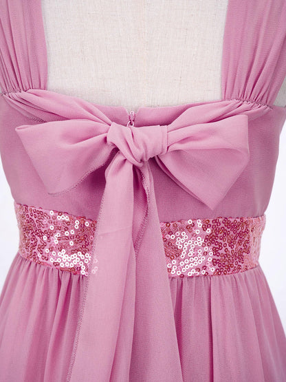 Kinder Blumenmädchenkleid Ärmellos Pailletten Hi-Low-Saum Abendkleid Elegantes Chiffon Prinzessin Geburtstag Formales Hochzeitskleid.