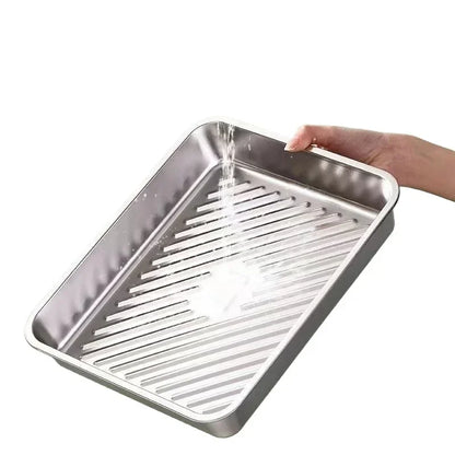Stainless Steel Rectangular Tray with Lid Multi-Purpose Serving Plate for Dumplings BBQ Catering Food Storage Home Restaurant.