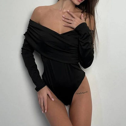 Casual Daily Wear Top Fashiontop Slim Fit Bodysuit Black Off-shoulder Top Brand New Condition Cross Design Daily Use Application.