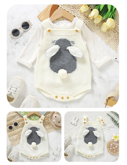Baby Bodys Gestrickte Infant Mädchen Junge Sling Overall Ärmel Neugeborenen Kind Kleidung Niedlichen Cartoon Bunny 0-18M Overalls mode.
