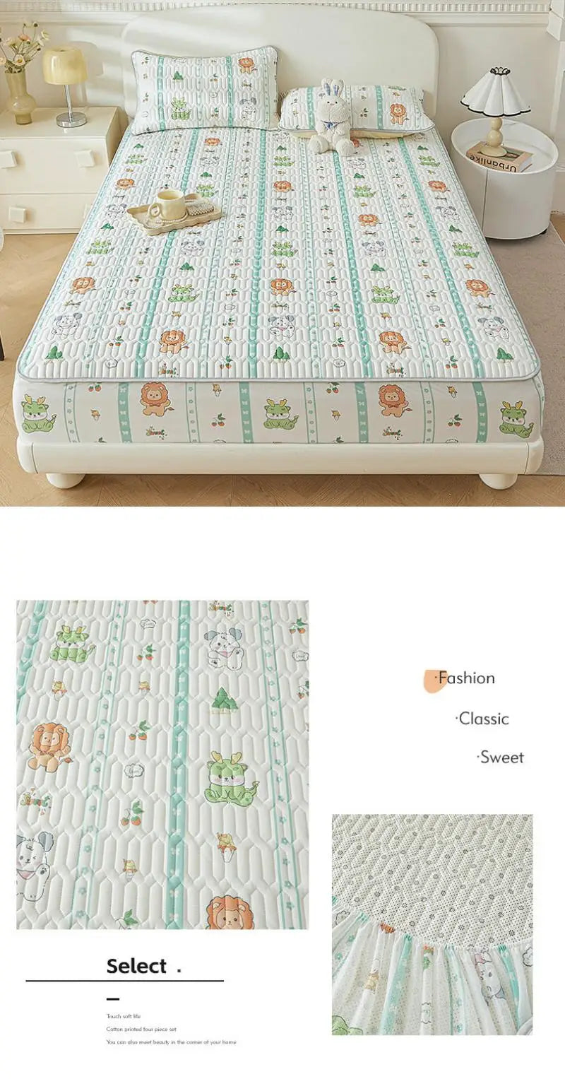 Cartoon Cute Pattern Cooling Fitted Sheet Single Natural latex fabric Soft cushion for Bedding Slow rebound Non-Slip Mattress