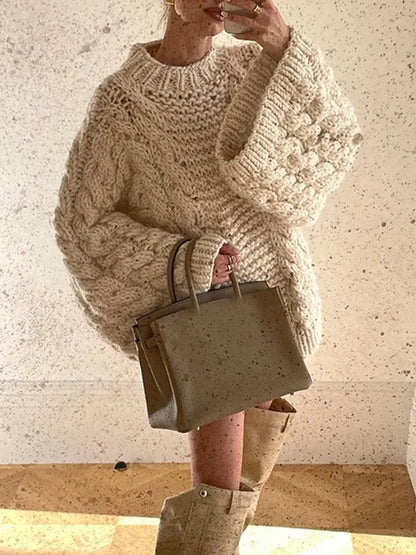 Damen lose dicke Linie Strick pullover o Hals Laterne Ärmel Strickwaren Herbst Winter solide passen alle Pullover Mode Pullover.