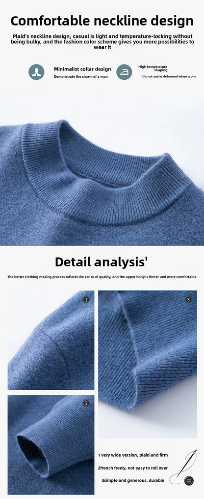 High End Anti-pilling Thick New Fashion Brand Casual Knit Pullover Sweater Half Turtleneck Mens Jumper Designer Clothing.