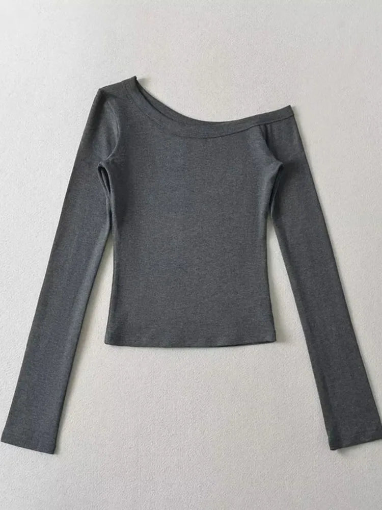 Women's One Shoulder Long Sleeve Fitted Top Elegant Casual Style
