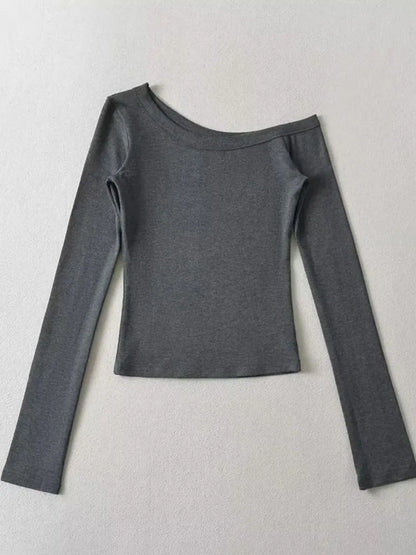 Women's One Shoulder Long Sleeve Fitted Top Elegant Casual Style