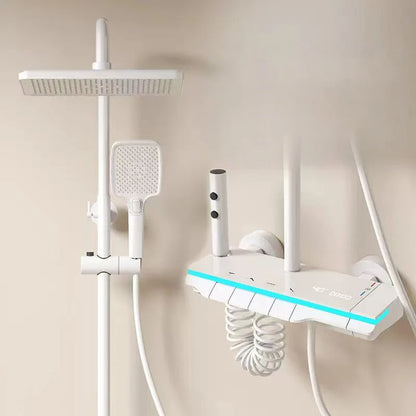 Bathroom Shower System Brass Mirror Surface Temperature-Controlled for Bathtub Faucet with Digital Display, LED Strip