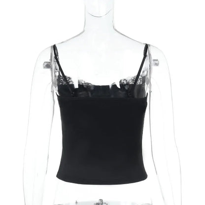 Top Sexy Hot Girl Sommer Slim Fit Einfarbig Spitze Patchwork Hosenträger.