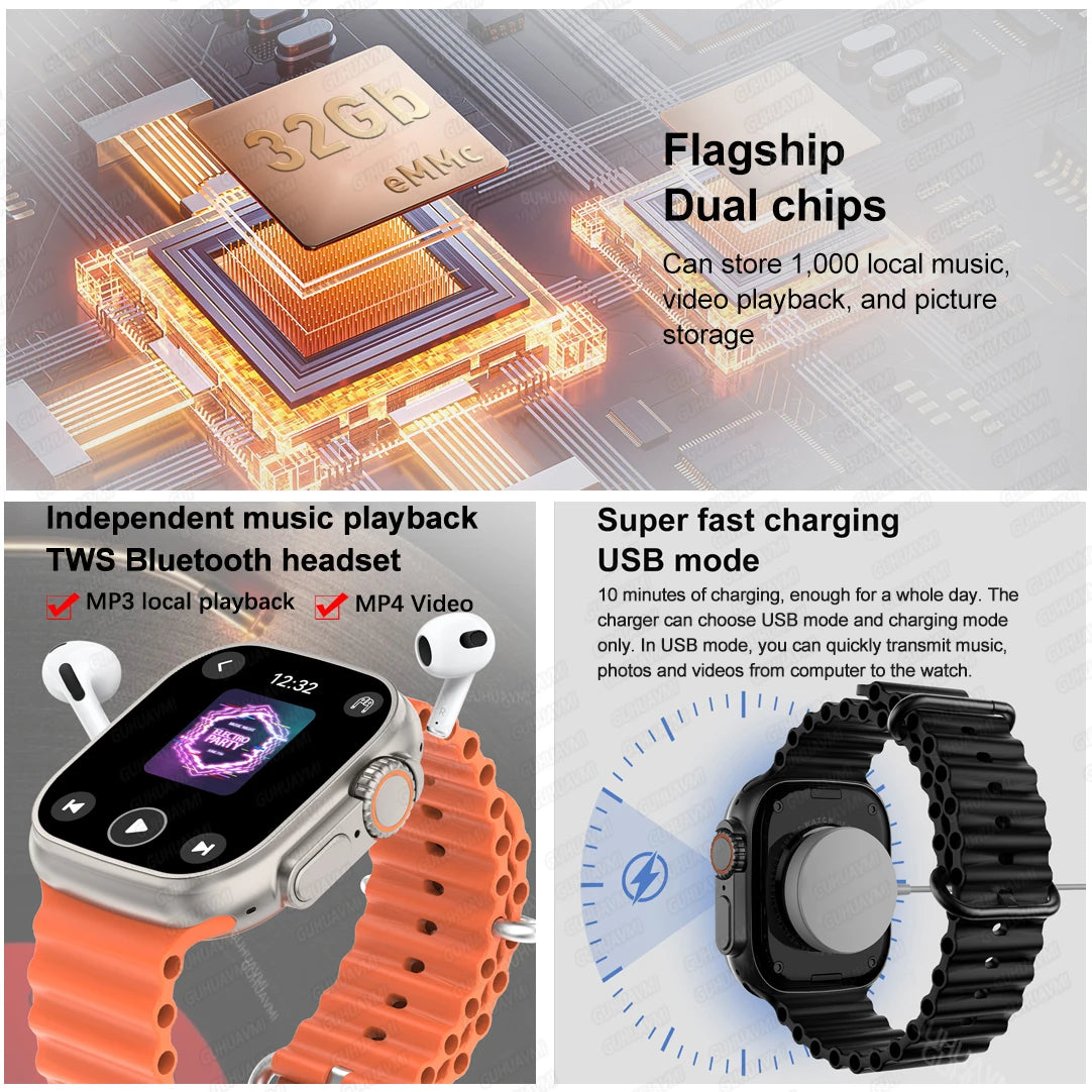 DT Ultra 3 Smartwatch Amoled Screen 4GB MP3 MP4 Player Bluetooth Network Sharing APP Store ChatGPT Smart AI Watch Men Sportwatch.