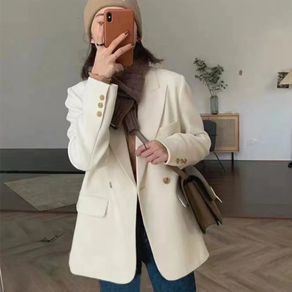 Koreanische Weiß Anzug Mantel Frauen Elegante Langarm Revers Blazer für Frau Herbst Winter Einzigen Taste Einfarbig Business Jacke.