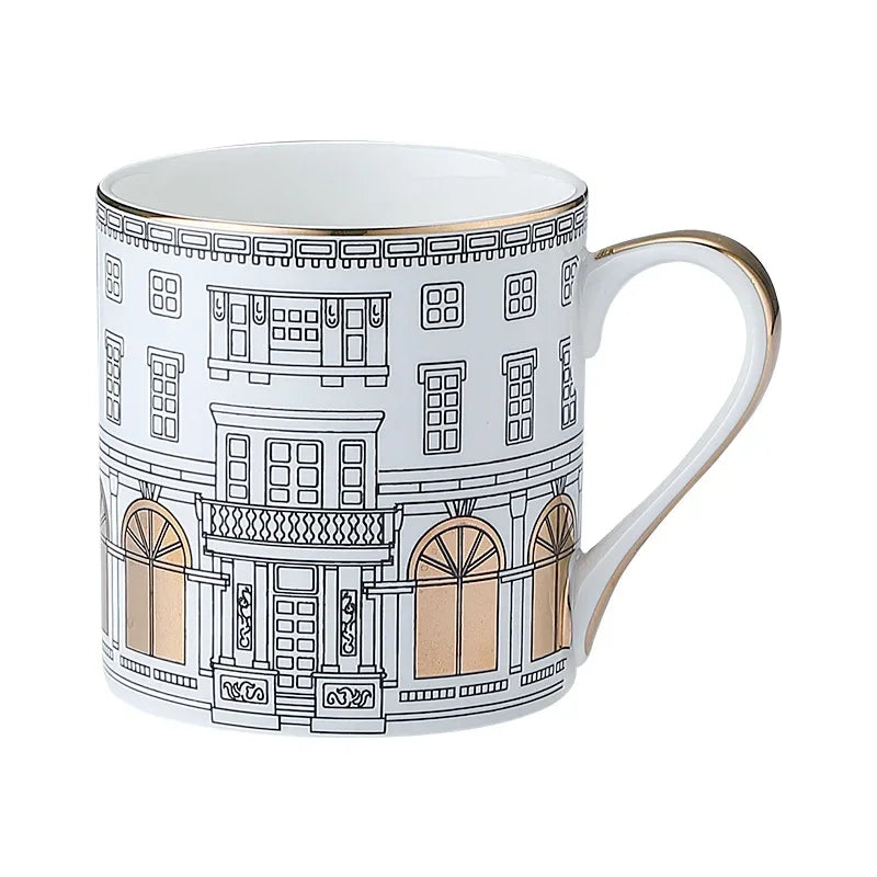European-style Roman Architecture Ceramic Disc Coffee Cup Snacks Main Course Plate Kitchen Tableware Coffee Mug Storage Tray.